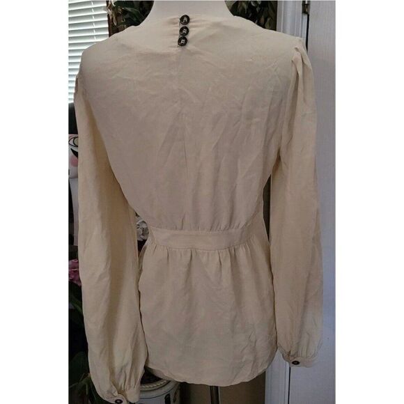 Be Seduced Womens 100% Silk V Neck Cream Beige Long Sleeve Top Blouse 4 Small - Picture 3 of 5